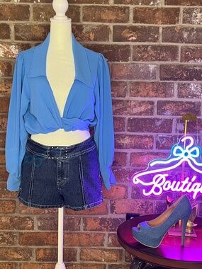 Sky Blue Wrap Blouse